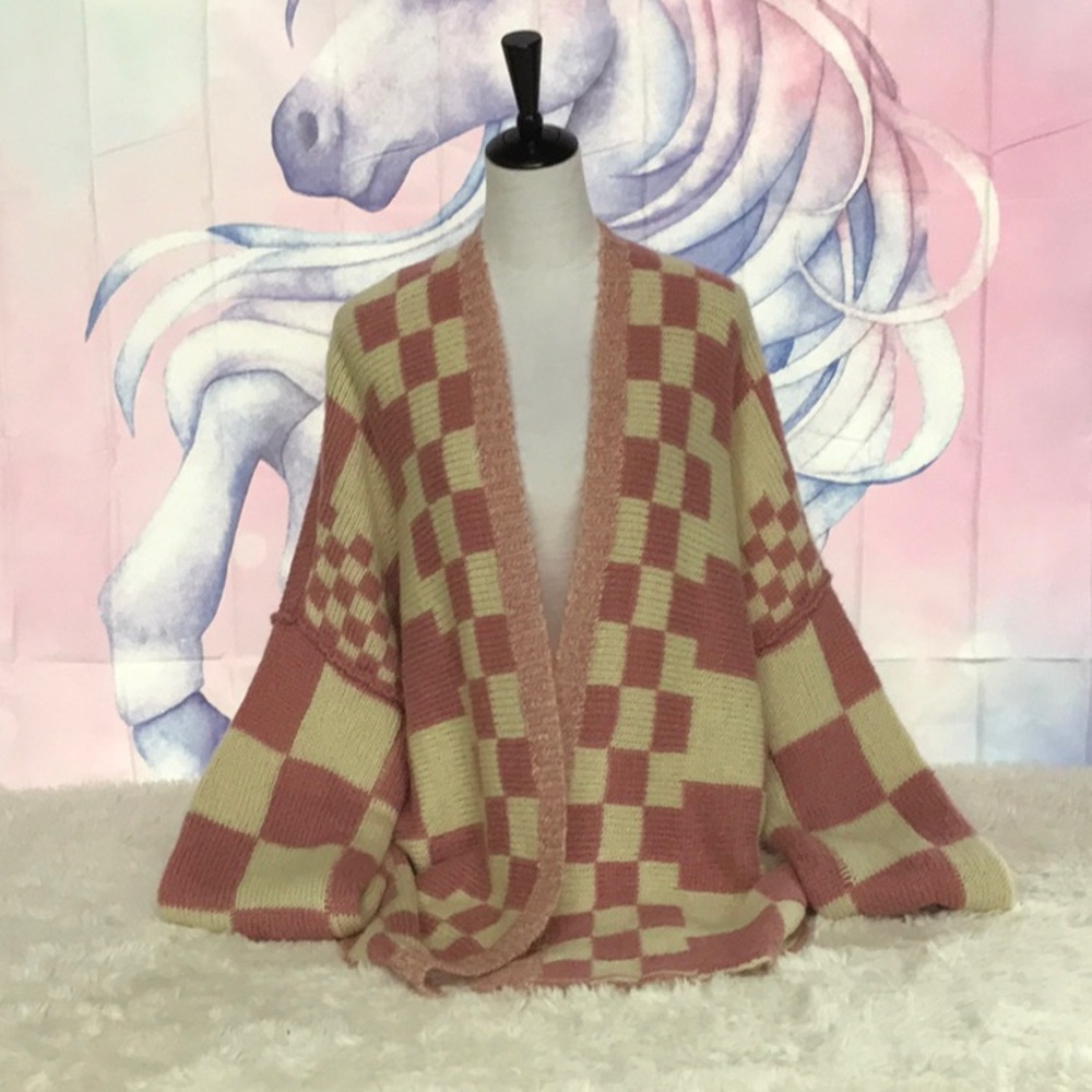 Pink checkered cardigan